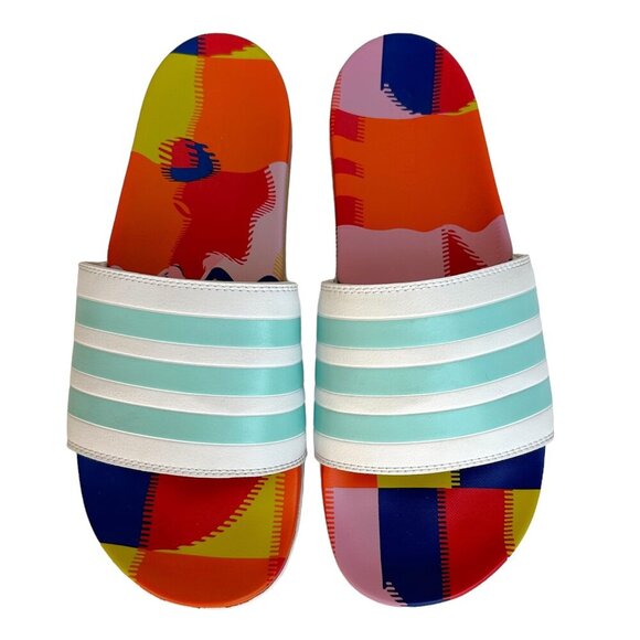 adidas Other - Adidas Adilette Comfort Slides in White / Aqua / Active Blue, Mens 9